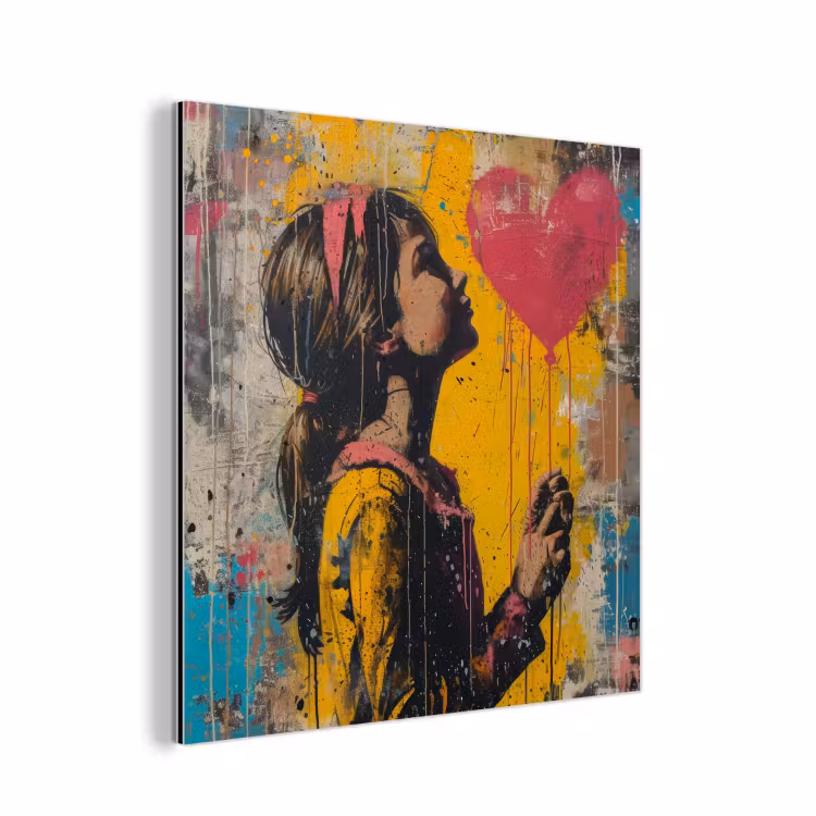 Graffiti - Meisje - Ballon - Street art aluminium wit klein -3d
