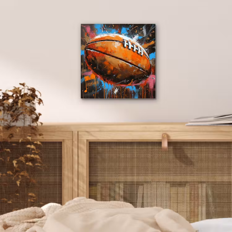 Graffiti - Rugby - Kleurrijk - Rugbybal aluminium wit klein -sfeer3