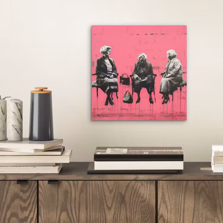 Graffiti - Vintage - Zwart - Street art - Roze - Banksy aluminium wit klein -sfeer1