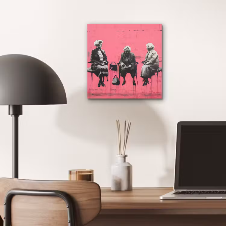 Graffiti - Vintage - Zwart - Street art - Roze - Banksy aluminium wit klein -sfeer5