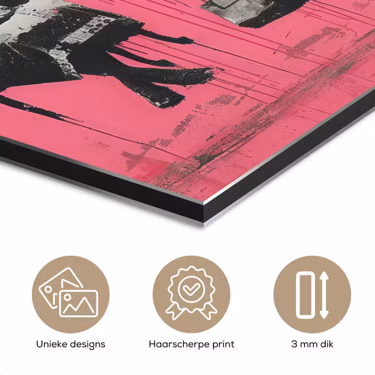 Graffiti - Vintage - Zwart - Street art - Roze - Banksy aluminium wit klein -closeup_NL