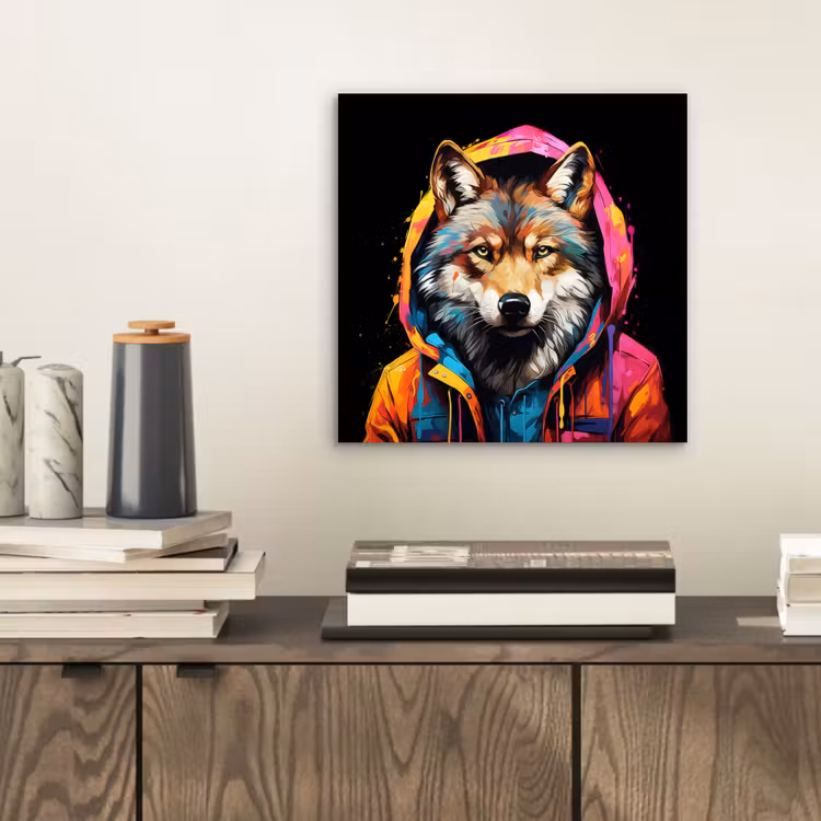Graffiti - Wolf - Jas - Zwart aluminium wit klein -sfeer1