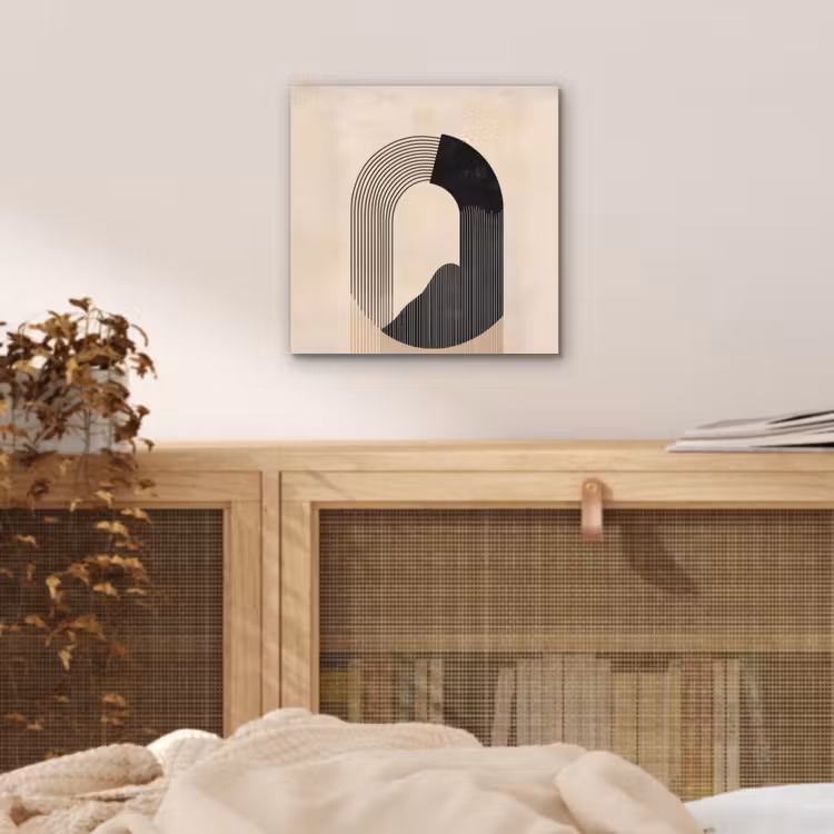 Grafisch gebogen motief - Beige aluminium wit klein -sfeer3
