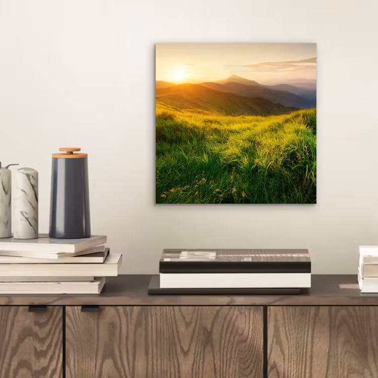 Gras - Heuvels - Zon - Natuur - Landschap aluminium wit klein -sfeer1