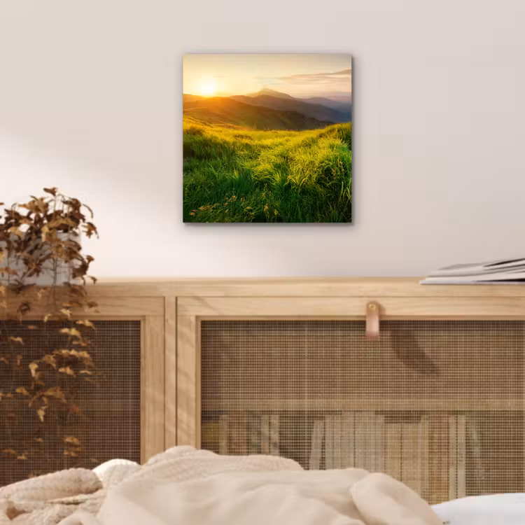 Gras - Heuvels - Zon - Natuur - Landschap aluminium wit klein -sfeer3