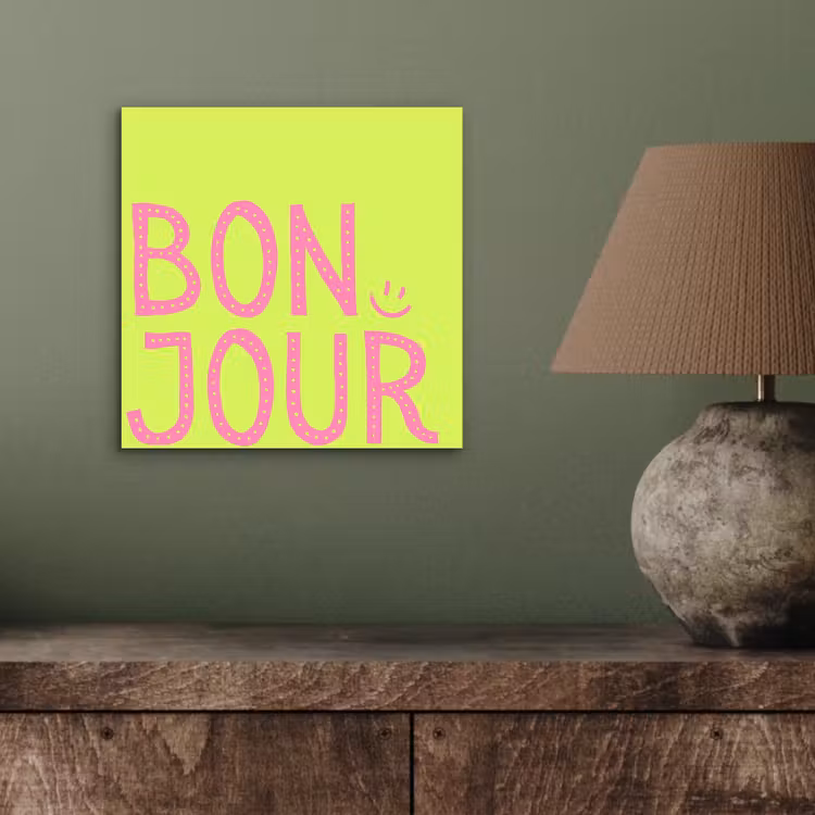 Groen - Smiley - Bonjour - Roze aluminium wit klein -sfeer2