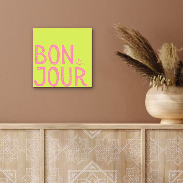 Groen - Smiley - Bonjour - Roze aluminium wit klein -sfeer4