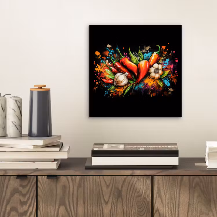 Groente - Peper - Knoflook - Graffiti - Verf - Kleurrijk aluminium wit klein -sfeer1