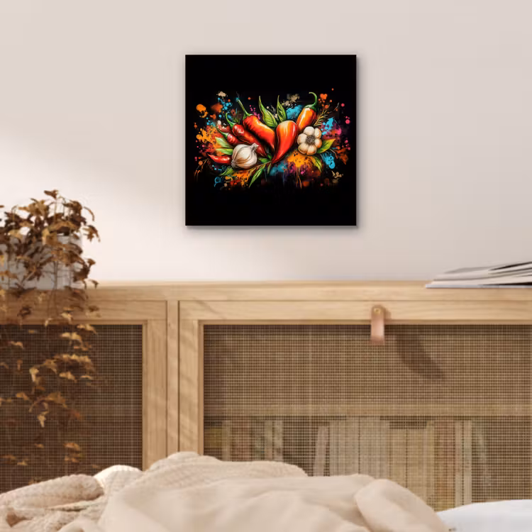 Groente - Peper - Knoflook - Graffiti - Verf - Kleurrijk aluminium wit klein -sfeer3