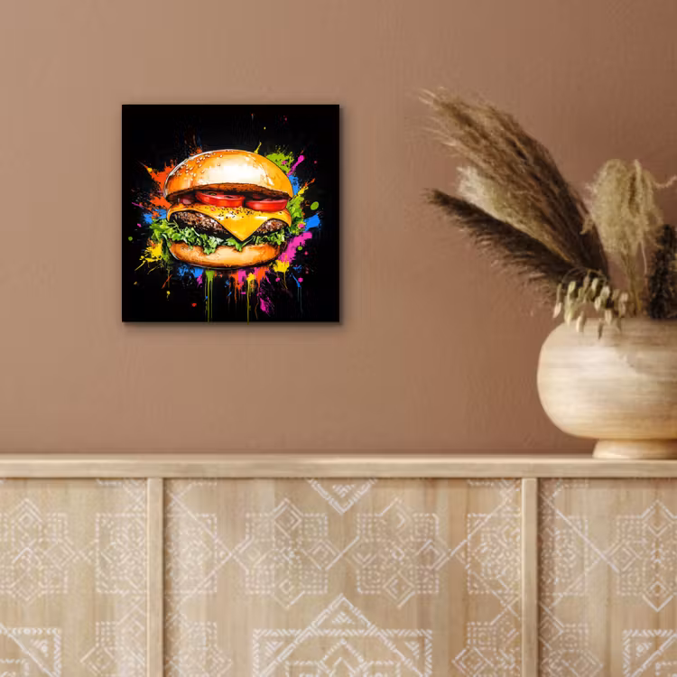 Hamburger - Graffiti - Verf - Kleurrijk - Eten - Abstract aluminium wit klein -sfeer4