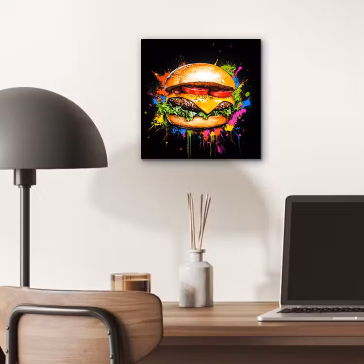 Hamburger - Graffiti - Verf - Kleurrijk - Eten - Abstract aluminium wit klein -sfeer5