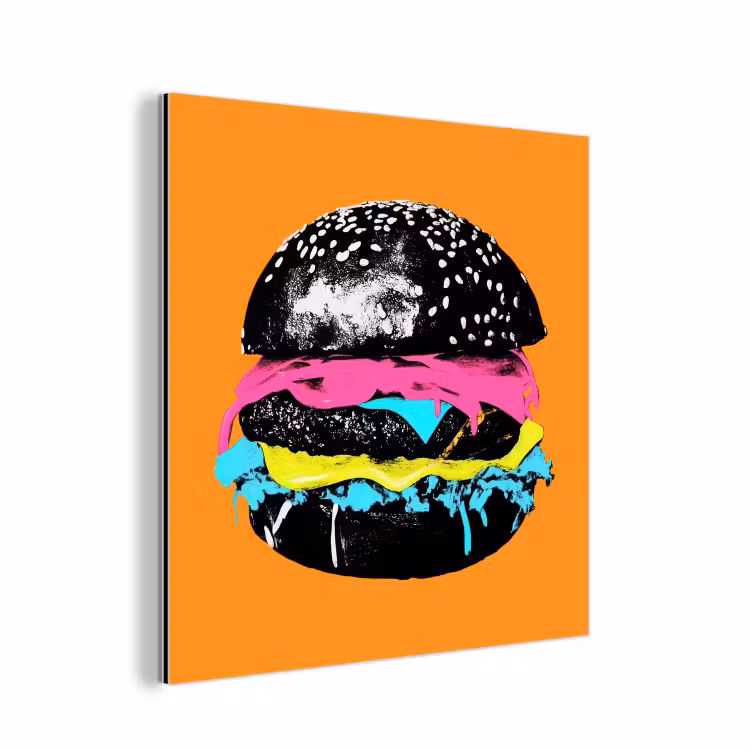 Hamburger - Oranje - Neon - popart aluminium wit klein -3d
