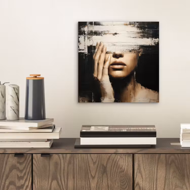 Hand - Gezicht - Strepen - Abstract aluminium wit klein -sfeer1