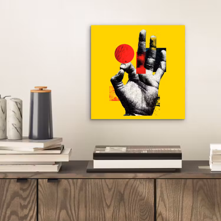 Hand - Rode cirkel - Geel aluminium wit klein -sfeer1
