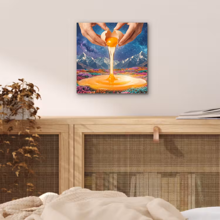 Aluminium schilderij - Handen - Ei - Surrealisme - Handen - Ei - Surrealisme aluminium wit klein