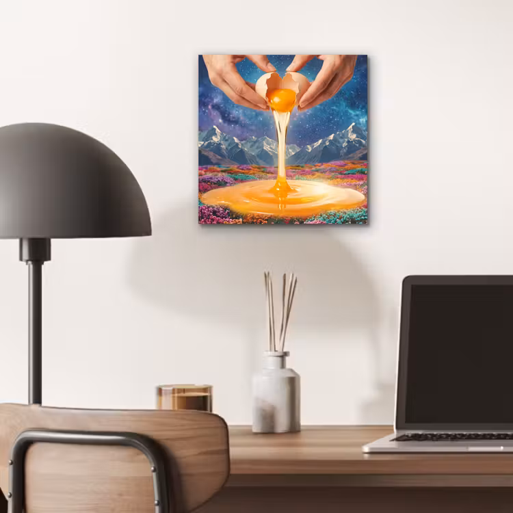 Aluminium schilderij - Handen - Ei - Surrealisme - Handen - Ei - Surrealisme aluminium wit klein