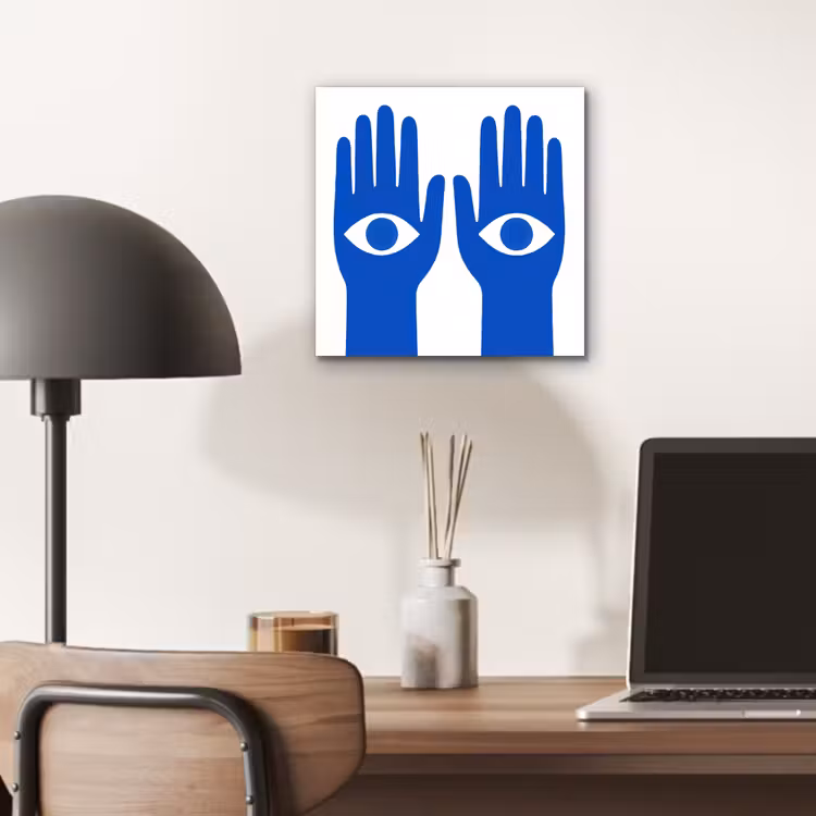 Handen - Twee - Ogen - Blauw aluminium wit klein -sfeer5