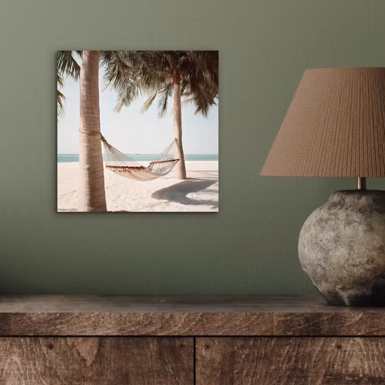 Hangmat - Palmbomen - Strand - Zee aluminium wit klein -sfeer2