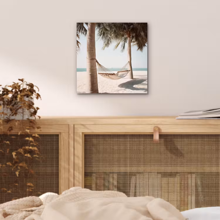 Hangmat - Palmbomen - Strand - Zee aluminium wit klein -sfeer3