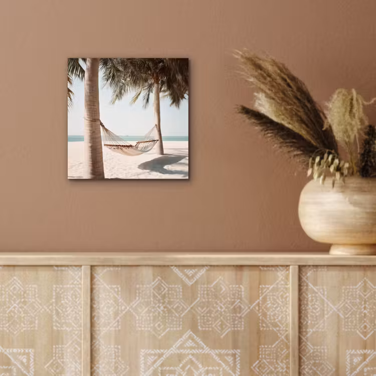 Hangmat - Palmbomen - Strand - Zee aluminium wit klein -sfeer4
