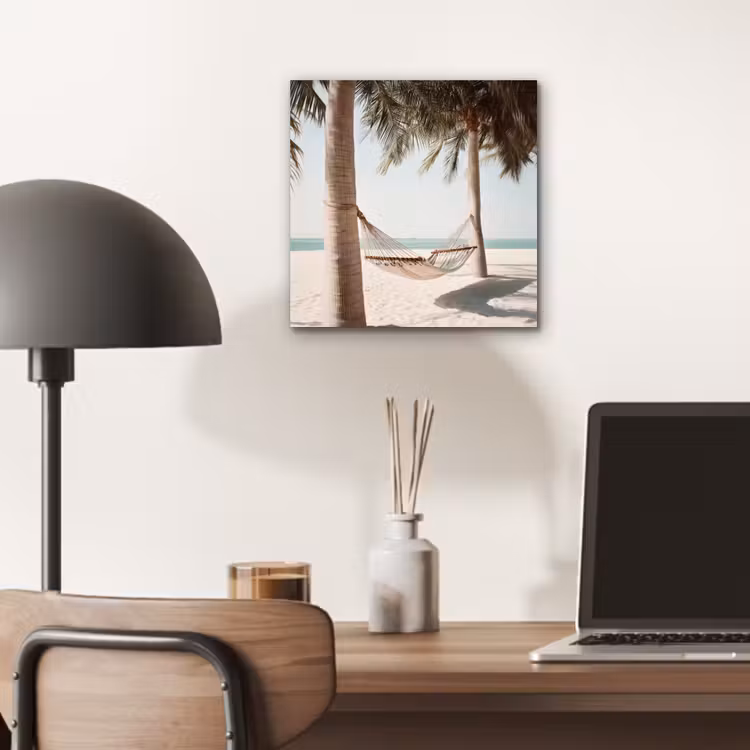 Hangmat - Palmbomen - Strand - Zee aluminium wit klein -sfeer5