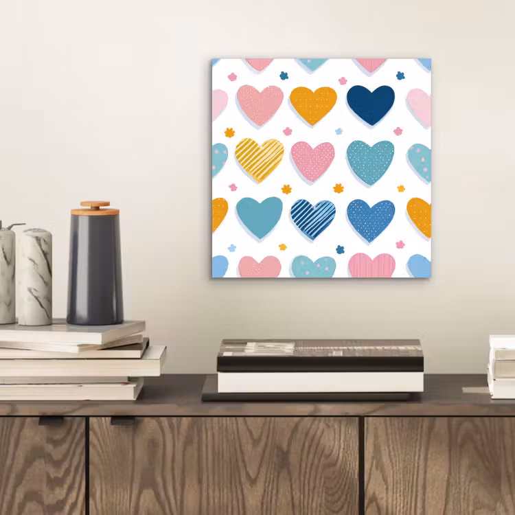 Hartjes - Pastel - Kleurcontrast - Handgetekend aluminium wit klein -sfeer1