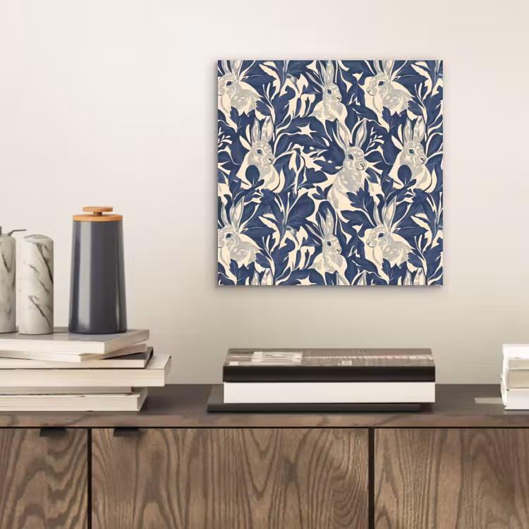 Hazen - Bladeren - Patroon - Blauw - Beige aluminium wit klein 46 -sfeer1