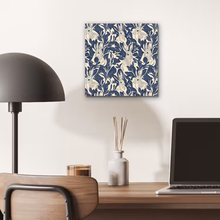 Hazen - Bladeren - Patroon - Blauw - Beige aluminium wit klein 46 -sfeer5