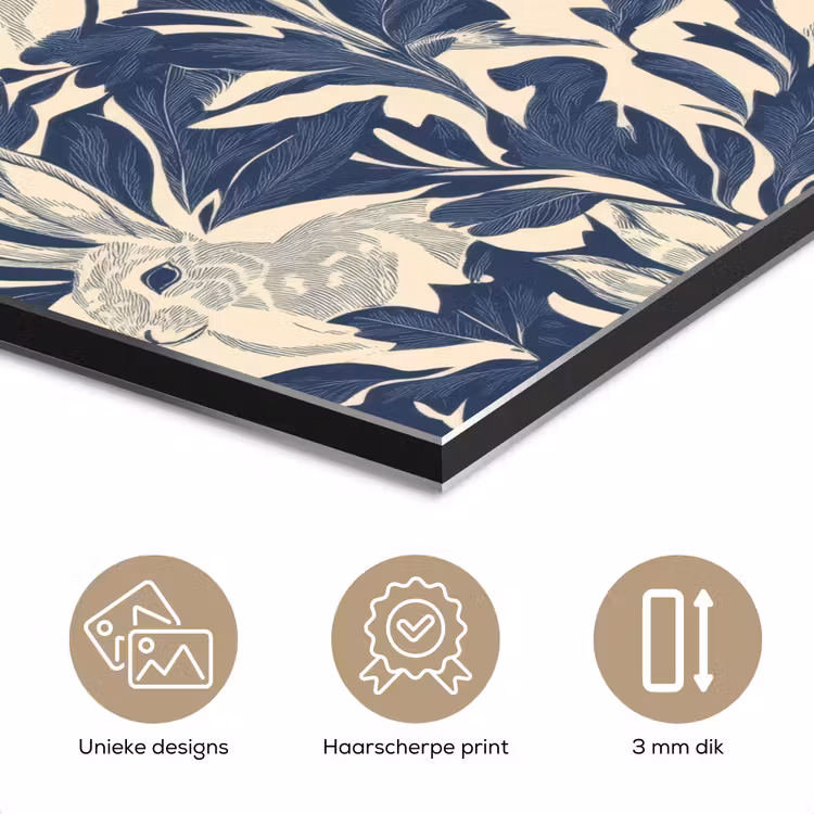 Hazen - Bladeren - Patroon - Blauw - Beige aluminium wit klein 46 -closeup_NL