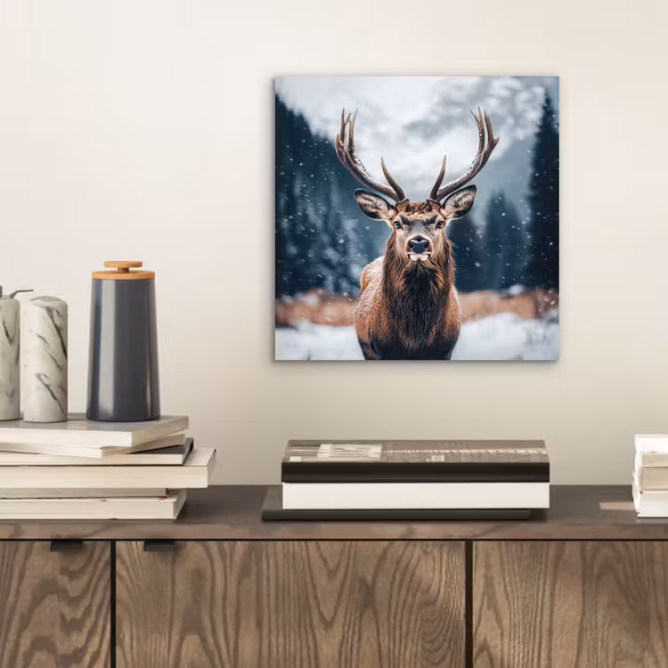 Hert - Dieren - Landschap - Winter - Sneeuw aluminium wit klein -sfeer1