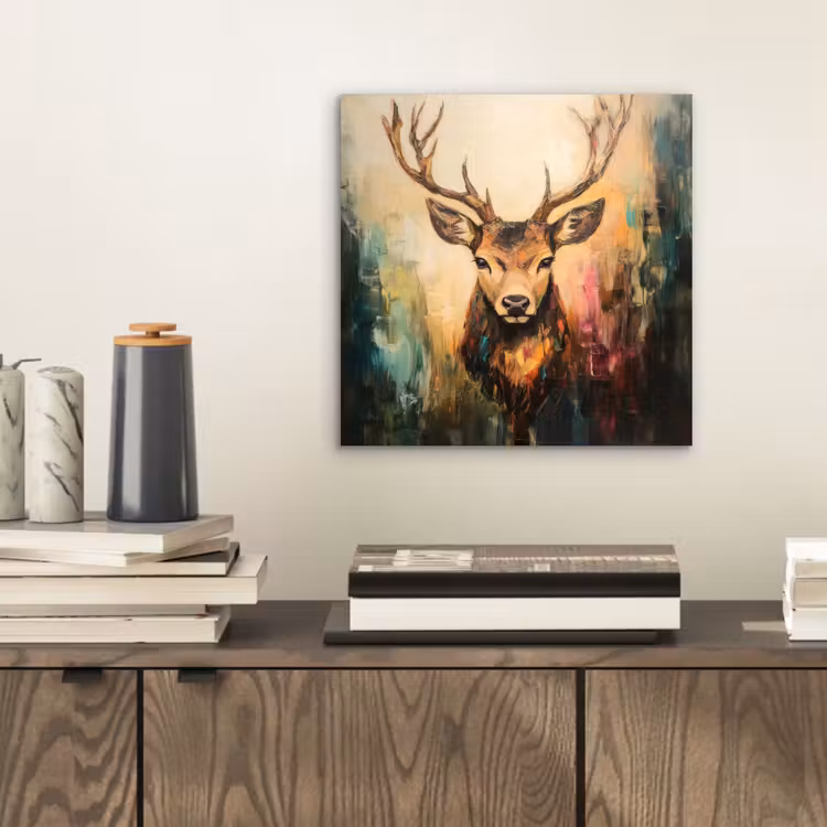 Hert - Geverfd - Gewei - Bruin aluminium wit klein -sfeer1