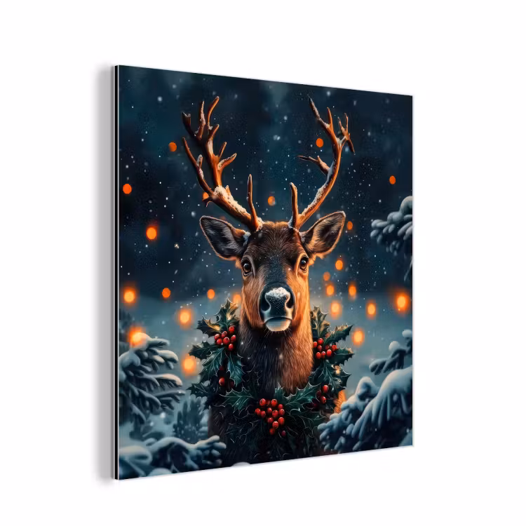 Hert - Kerst - Winter - Sneeuw - Kerstkrans aluminium wit klein -3d