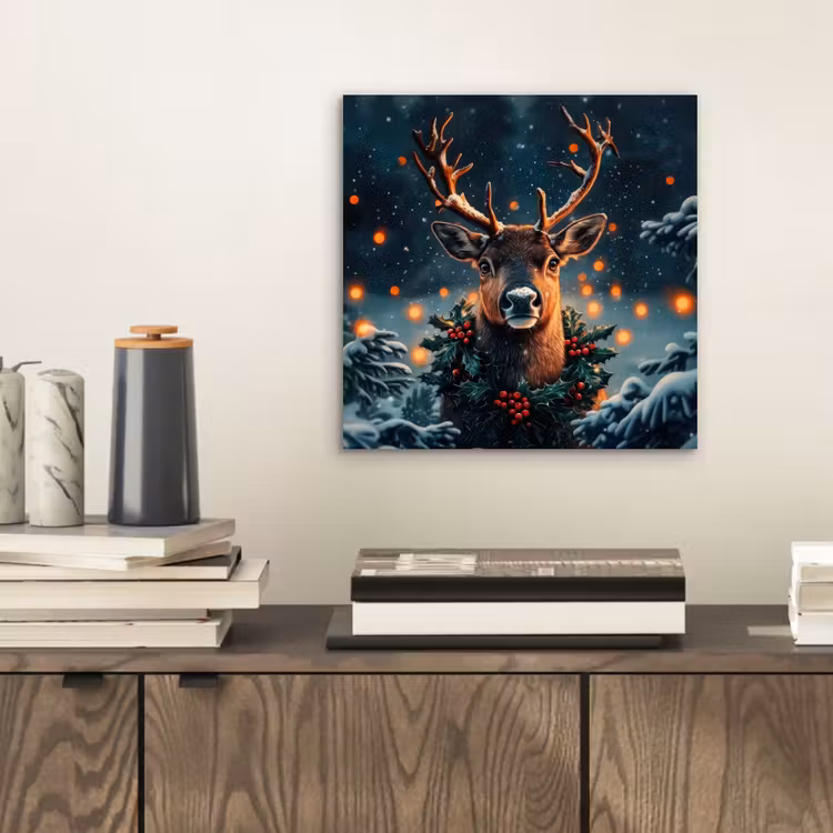 Hert - Kerst - Winter - Sneeuw - Kerstkrans aluminium wit klein -sfeer1