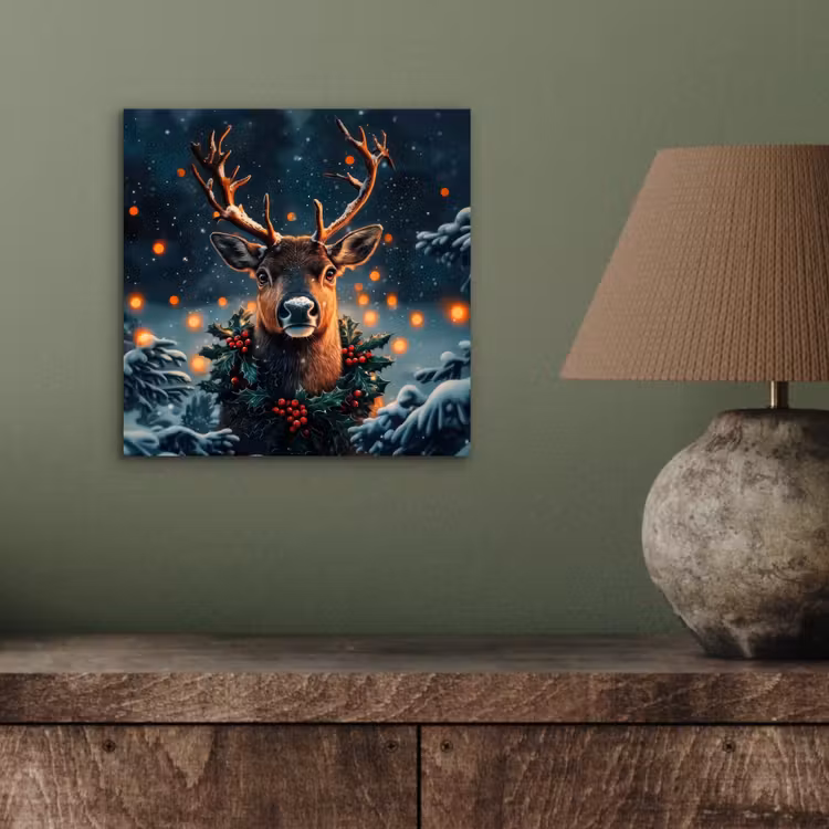 Hert - Kerst - Winter - Sneeuw - Kerstkrans aluminium wit klein -sfeer2
