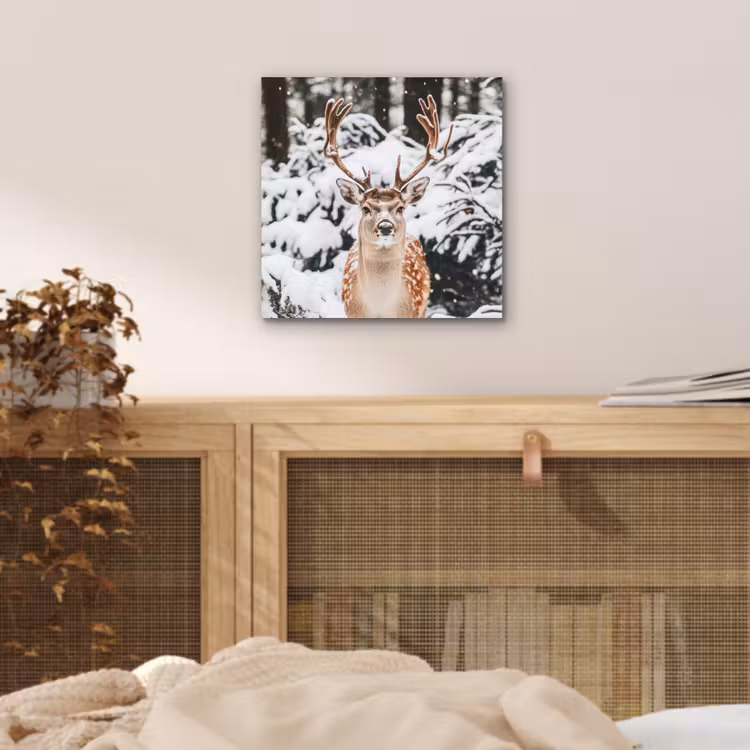 Hert - Sneeuw - Winter - Bos - Dieren aluminium wit klein -sfeer3