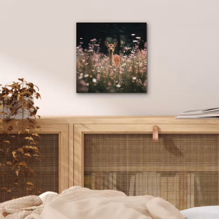 Hert - Wilde bloemen - Bos aluminium wit klein -sfeer3