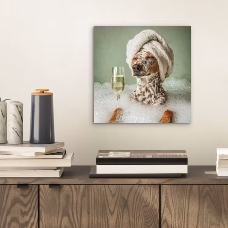Hond - Bad - Champagne - Handdoek aluminium wit klein -sfeer1