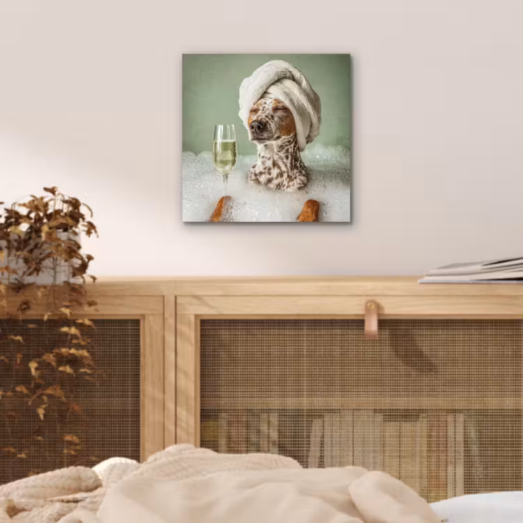 Hond - Bad - Champagne - Handdoek aluminium wit klein -sfeer3