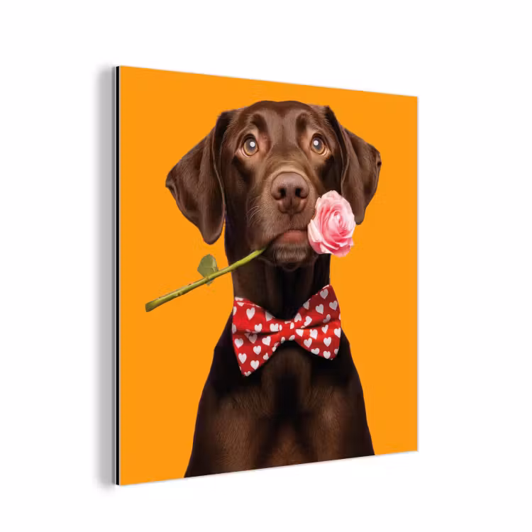 Hond - Oranje - Roos - Valentijn aluminium wit klein -3d