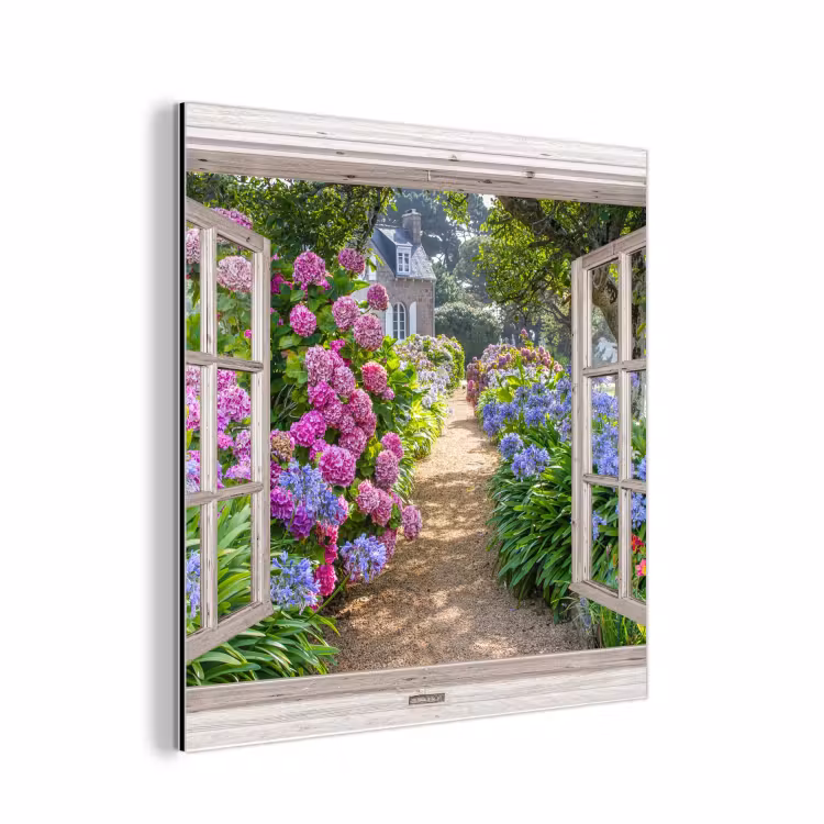 Hortensia - Doorkijk - Bloemen - Zomer - Paars - Pad aluminium wit klein -3d