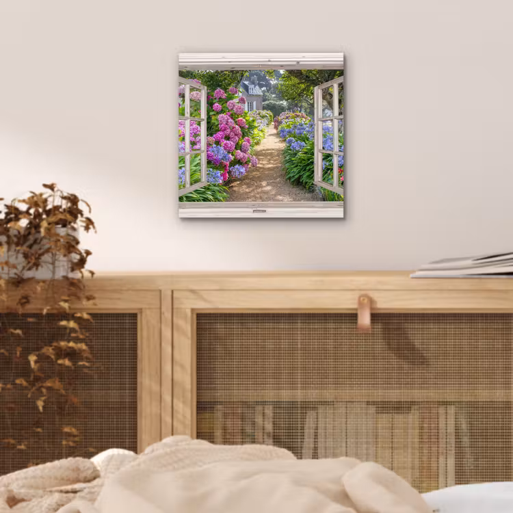 Hortensia - Doorkijk - Bloemen - Zomer - Paars - Pad aluminium wit klein -sfeer3