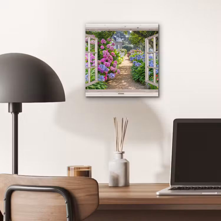 Hortensia - Doorkijk - Bloemen - Zomer - Paars - Pad aluminium wit klein -sfeer5