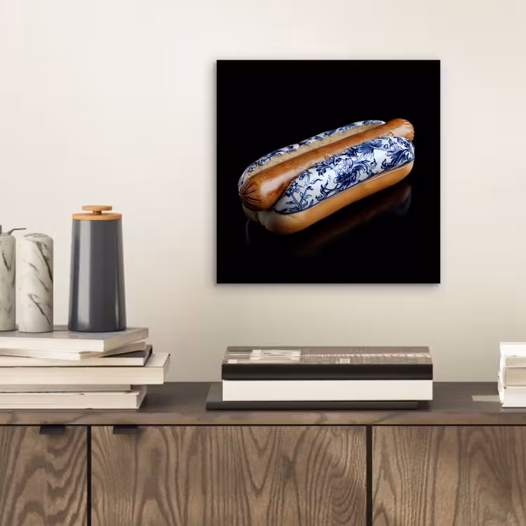 Hotdog - Porselein - Delfts blauw - Eten aluminium wit klein -sfeer1