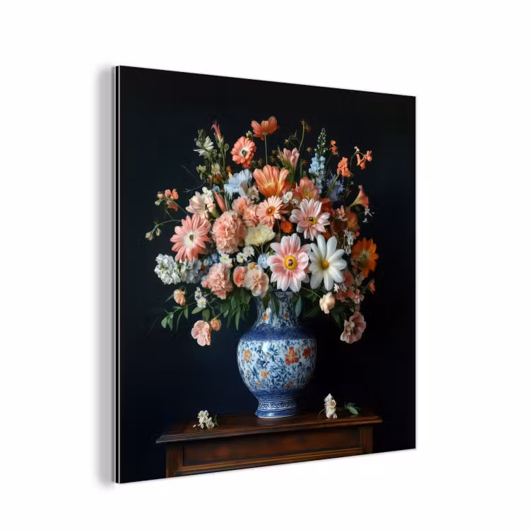 Hout - Vaas - Kleuren - Bloemen aluminium wit klein -3d