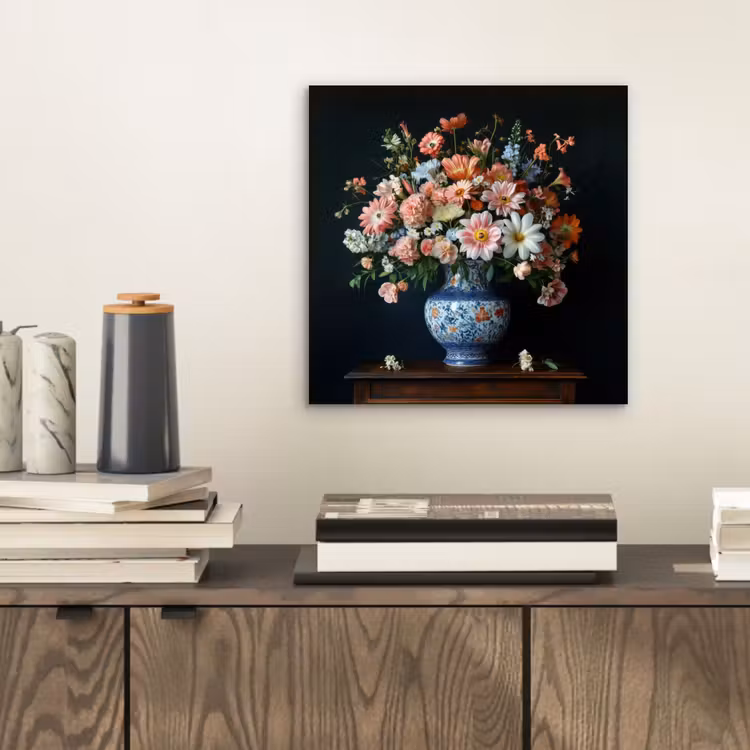 Hout - Vaas - Kleuren - Bloemen aluminium wit klein -sfeer1
