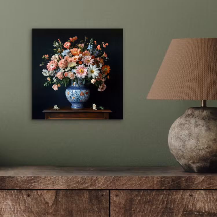Hout - Vaas - Kleuren - Bloemen aluminium wit klein -sfeer2