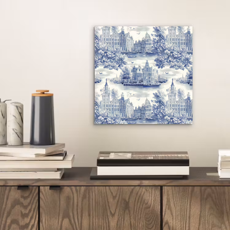 Huizen - Bomen - Water - Vogels - Blauw aluminium wit klein 46 -sfeer1