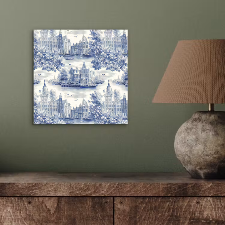 Huizen - Bomen - Water - Vogels - Blauw aluminium wit klein 46 -sfeer2