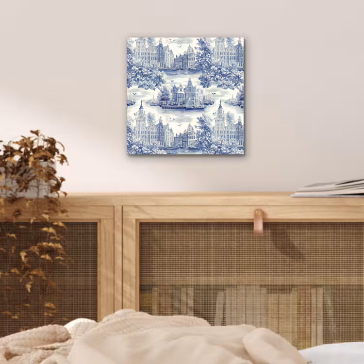 Huizen - Bomen - Water - Vogels - Blauw aluminium wit klein 46 -sfeer3