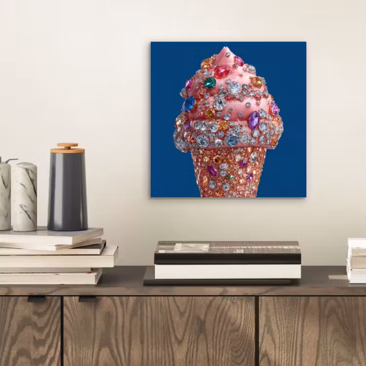 Ijsje - Hoorntje - Steentjes - Blauw aluminium wit klein -sfeer1